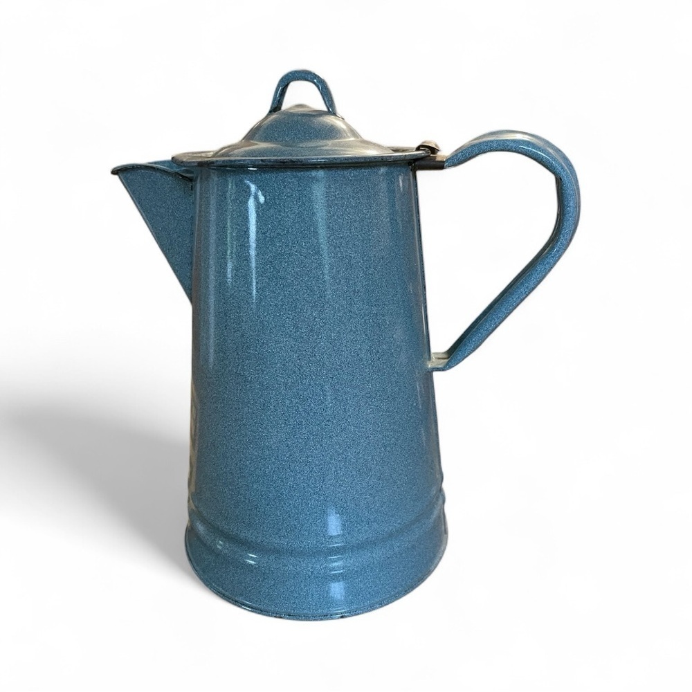Enamelware Coffee Pot With Hinged Lid, Robin's Egg Blue, Vintage.